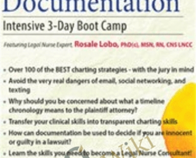 Certificate in Legal Nursing Documentation: Intensive 3-Day Boot Camp - Rosale Lobo