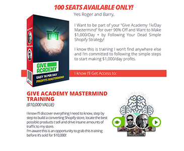 Roger & Barry – Give Academy 1k/Day Mastermind – Platinum Package